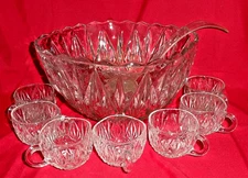 Vintage Williamsport Hazelware Crystal Glass Punch Bowl Set 9 Pieces USA Made