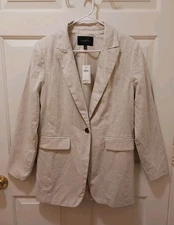 NWT $160 Banana Republic Cotton Linen Blend Blazer Jacket Sz 10 Oatmeal Beige