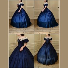 1860s Victorian Blue wedding Dress Civil War Southern Belle Ball Gown Blue