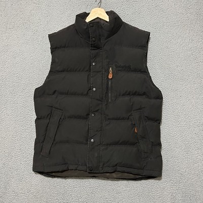 Vintage Timberland Duck Down Puffer Vest Men L Black Full Zip Snap Outdoors Y2K