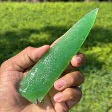 Green Aventurine Glass Arrowhead – Hand Knapped Crystal Stone – Gifted Crystal