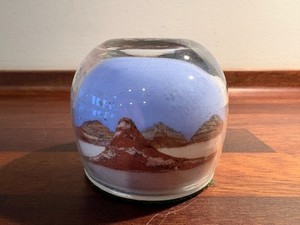 Sand Art Globe Paperweight Western USA Scenic with Hills Sky and Clouds Round
