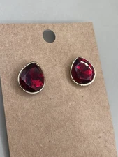 Vintage Signed Napier GoldTone Red Rhinestone Teardrop Post Stud 0.6” Earrings