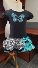 Beautees Girls Butterfly Tutu Dress Size 6 Black Leopard Turquoise Studded