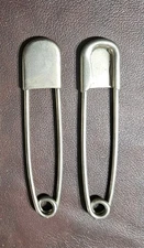 2 Vintage Large Safety Pin Key Tag 5" Long, Military Horse Blanket Laundry 