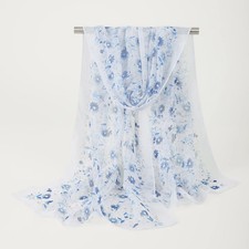 Summer Floral Printed Scarf Elegant Lightweight Chiffon Silk Shawls Travel Beach