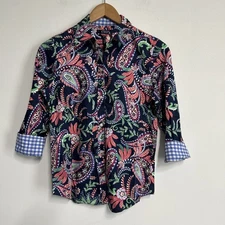 Chaps No Iron Women’s Small Paisley Shirt Button Flip Cuff Contrast Colorful