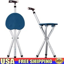 Folding Walking Cane W/ Seat LED Light Adjustable Portable Support 440lbs New