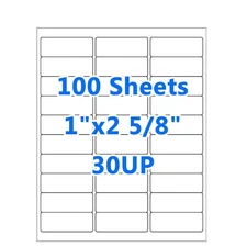 100 Sheets 1"x2 5/8" Address Shipping Labels Self-Adhesive Blank FBA Label 30 UP