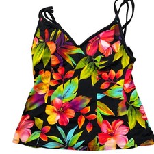 Miraclesuit Tankini Swim Top Women 8 Black Multi Vibrant Floral Tropical Beach