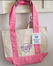 Trader Joe’s Mini Canvas Tote Bag pastel PINK Limited Edition NEW