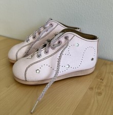 Vintage Baby Girl Shoes Pink With Silver Star Cut Outs