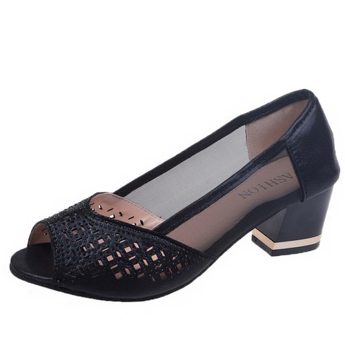 Mujeres Color Liso Malla Zapatos Moda Bloque de Verano Tacón Medio Oficina Sandalias de Trabajo - Imagen 7 de 25