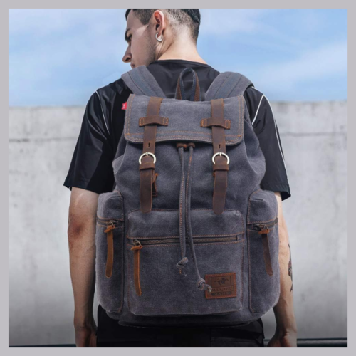 High-Capacity Vintage Canvas Backpack for School, Travel, Hiking, 12-17" Laptop - Picture 7 of 8