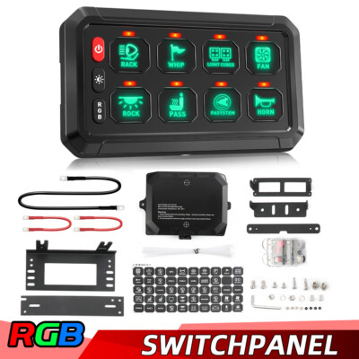 8 Gang RGB Switch Panel Electronic Relay System Toggle LED Light Bar Marine Boat