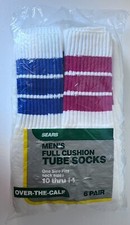 VTG Sears Dead Stock White Long Men's Stripe Tube Sock 6 Pair Retro L 10-14 NIP