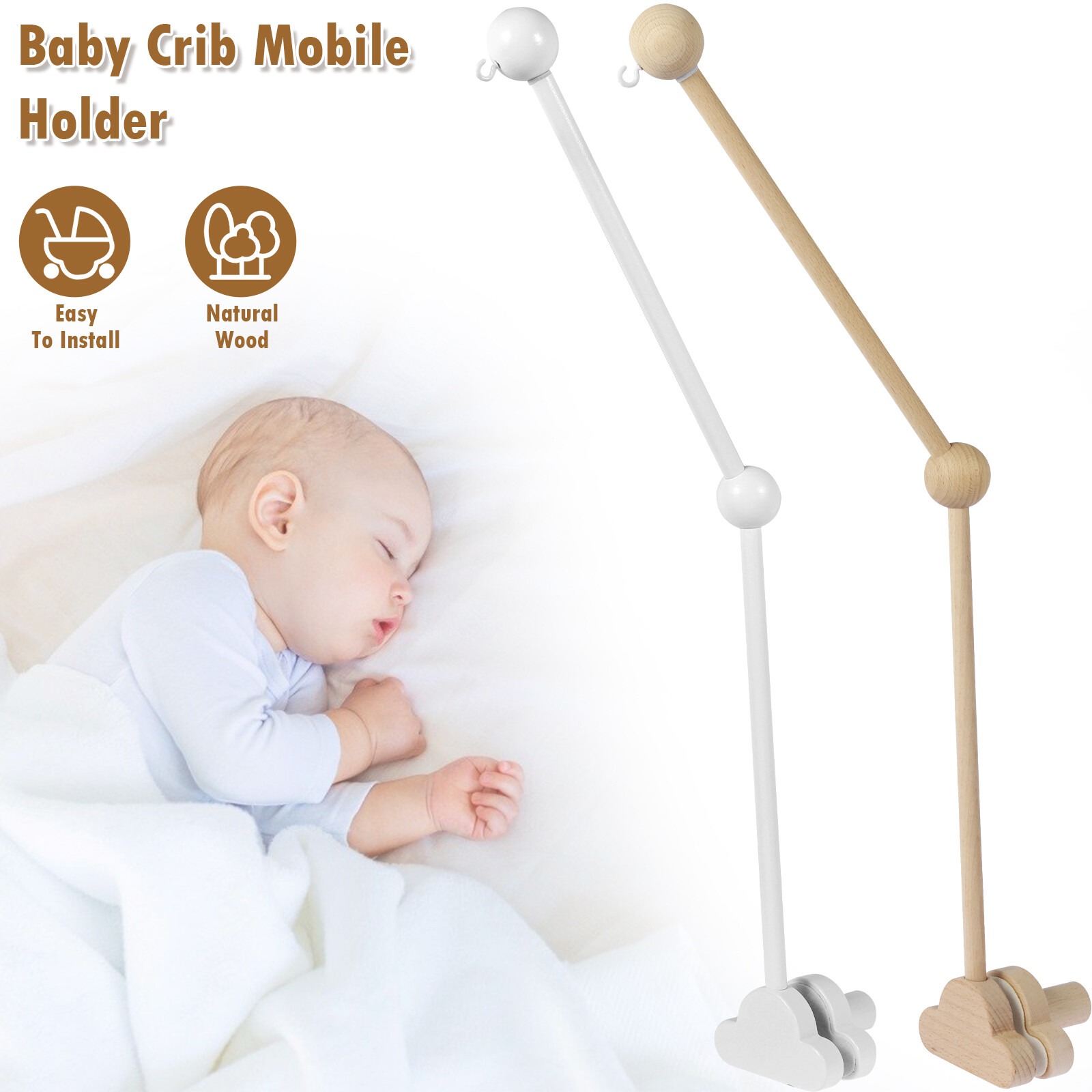27inch Baby Crib Mobile Arm Wooden Mobile Cot Holder Adjustable Angle