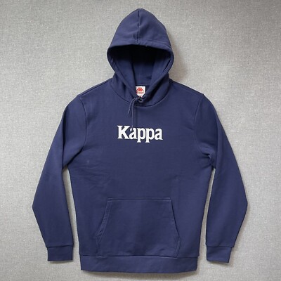 Kappa Men's Hoodie Pullover French Terry Sz L Navy Blue Slim Fit