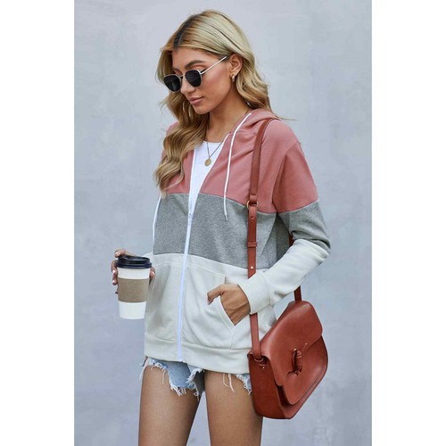 PINK GRAU WEISS REISSVERSCHLUSS FARBBLOCK KORDELZUG HOODIE GRÖSSE XL (16-18) - Bild 13 von 13