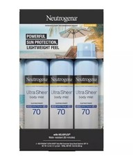 Neutrogena Sunscreen Spray, Body Mist, Broad Spectrum SPF 70, 5 Oz, 3 Pack