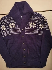 Old Navy Shawl Ugly Sweater Men Large Blue Snow Preppy Wool Acrylic Cardigan