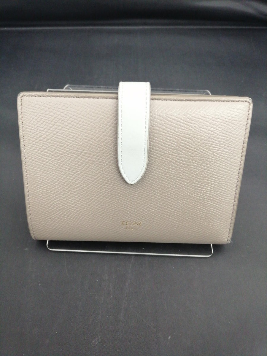 CELINE Medium Strap Wallet グレー CELINE Grained Calfskin Medium Multifunction Strap Wallet