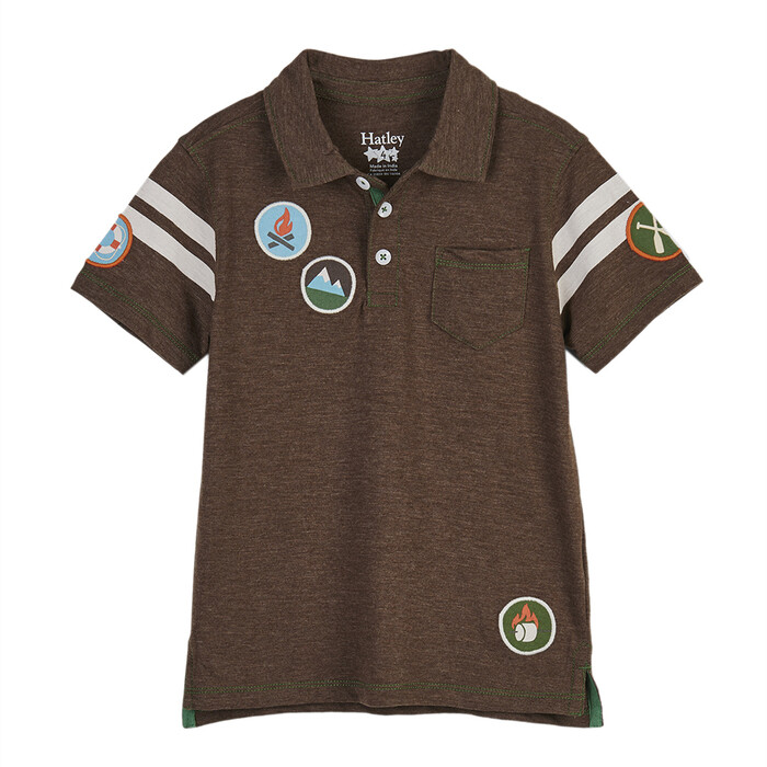 Футболка-поло со значками Hatley Kids Camp, коричневая, 7