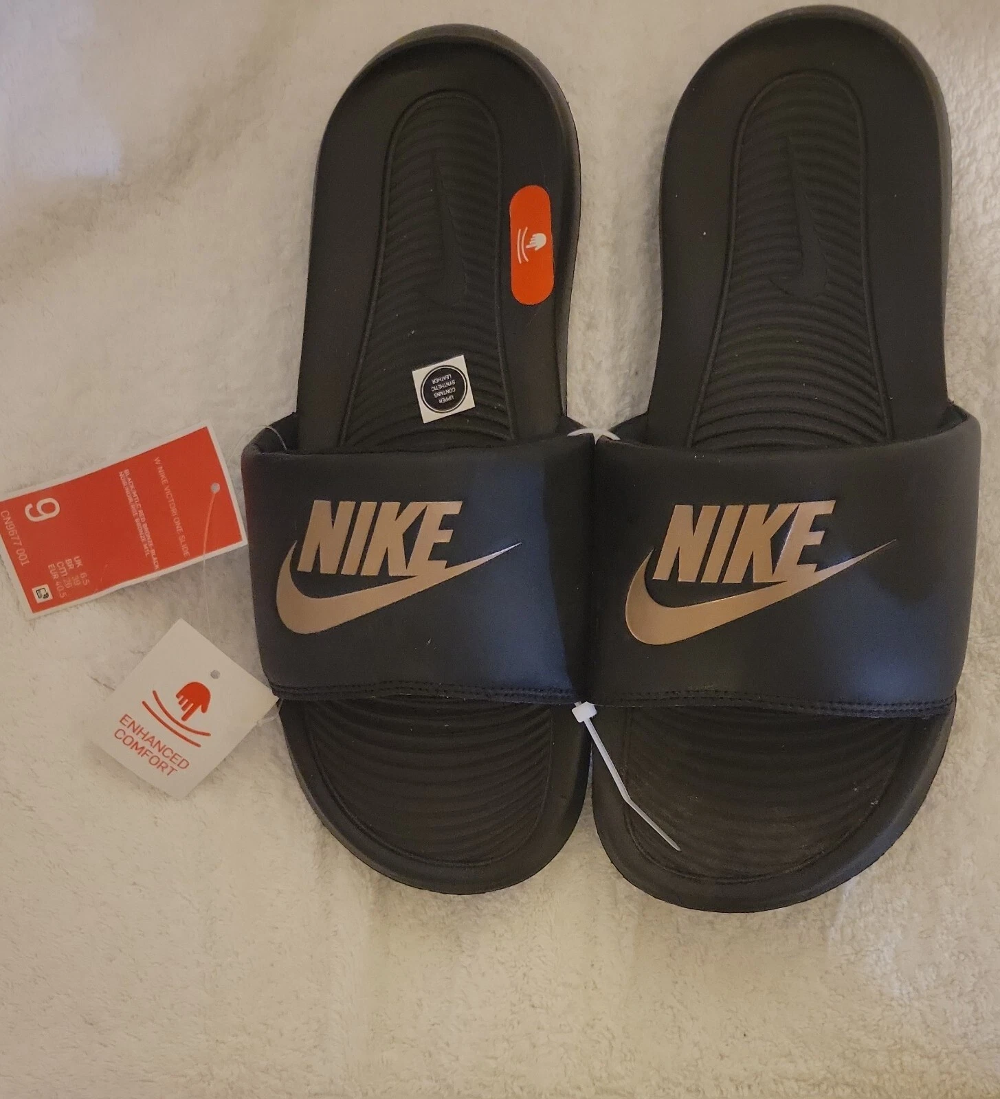 Pantofole da donna Nike Slides taglia 9 nere bronzo comfort potenziato