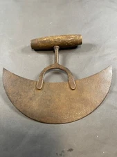 Antique Food Chopper! - Wooden Handle Mezzaluna Ulu 7" Knife