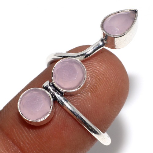Pink Chalcedony 925 Silver Plated Gemstone Ring Us FreeSize Stylish Jewelry v187