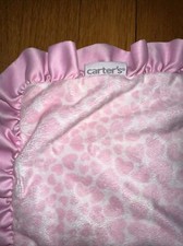 Carters Pink Hearts Satin Ruffle Security Blanket Lovey