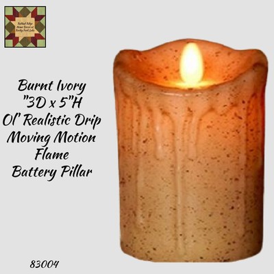 Ol' Realistic 3''x5'' Burnt Ivory  Moving Motion Flame Pillar Timer Candle