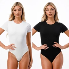 NEW Double Layered Soft Stretch Knit Crewneck T Shirt Tee Slim Fit Bodysuit Top