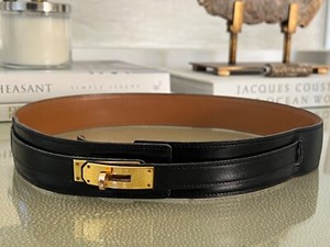 Hermes Kelly Women's Leather Belt, Black ,adjustable, with Gold buckle, classic
