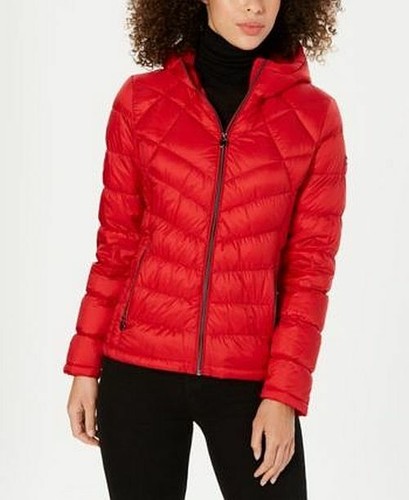 Michael Kors Womens Red Zippered Pocketed Hooded w/Bag Puffer Winter Jacket Coat Plus 1X, Women's, Size: 1XL