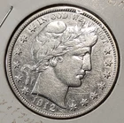1912 S VF+ San Francisco US Barber 90% Silver Half 1/2 Dollar Coin