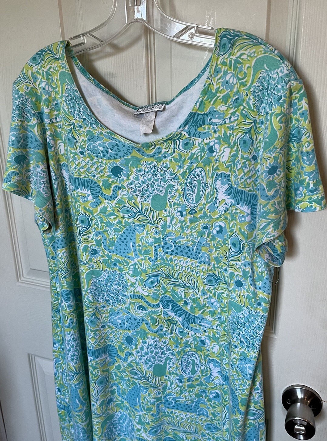 VTG Key West Hand Print Fashions Green Jungle Print Cotton T Shirt Dress XL RARE image 2