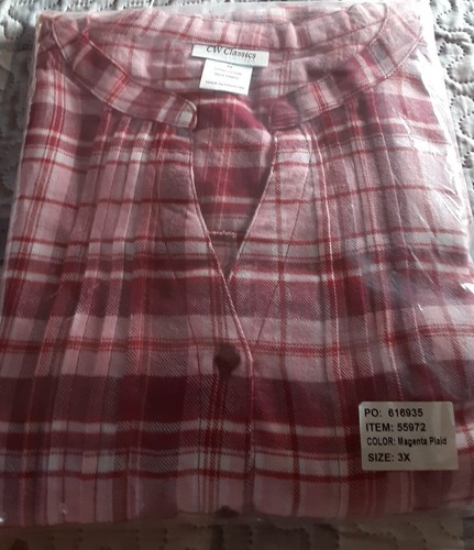 Women's Plus Size CW Classics 100% Cotton Flannel Pink Plaid Tunic Top Shirt 3X - Picture 11 of 11