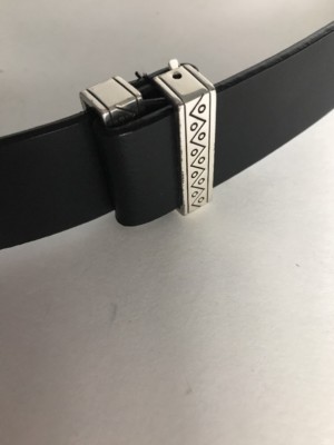 CHICO\'S Genuine Leather Belt Black Silver Hook Buckle Elastic Waist Medium Large Chico main image 4