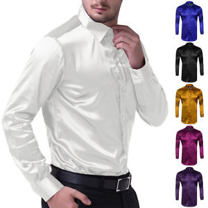 New Silk Satin Mens Long Sleeve Luxury Italian Style Shirts Dress Shirts T- Shirt | eBay