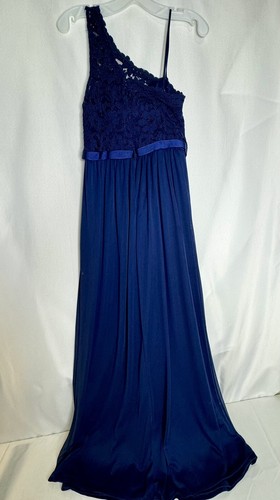 Davids Bridal Maxi One Shoulder Lace BridesMaid Dress Navy Size Girls Size 12 - Picture 3 of 6