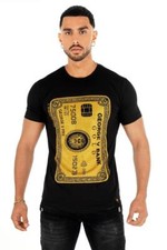 Avenue George V Paris Men Short Sleeves black/gold Bank card T-shirt rhinestone