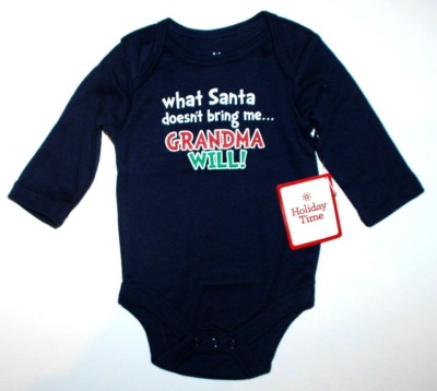 Weihnachten Langarmbody USA~56-62 Babybody Einteiler~Body~Spruch~OMA~Santa~blau