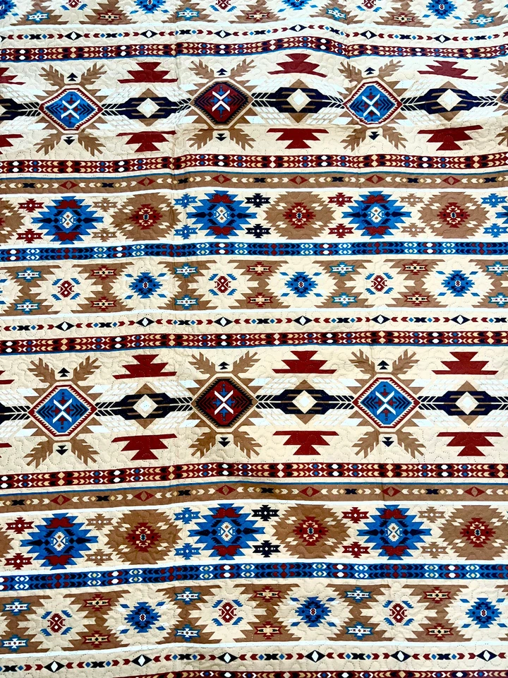 Rustic Western Southwestern Native American Tribal Navajo Design Bedspread Quilt - Image 4 of 4