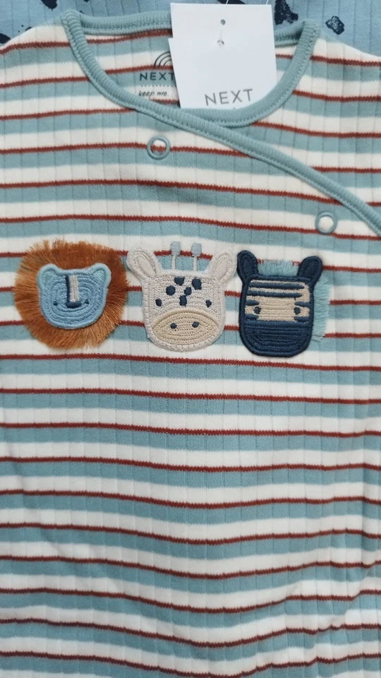 Next Baby Boys 5 Pack Sleepsuits 6-9 Months, Lion, Zebra NEW - Image 3 of 4
