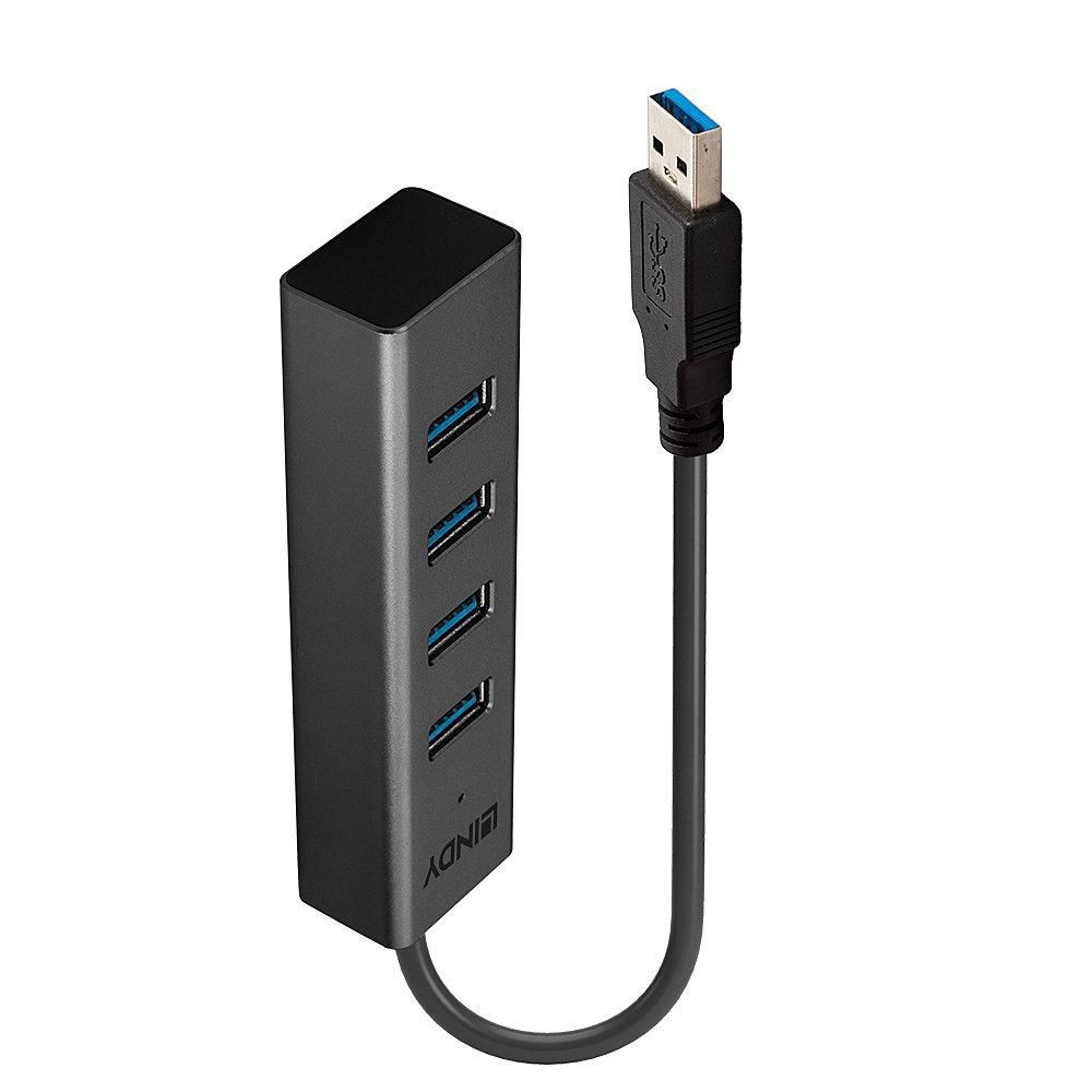 Lindy 43324 4 Port USB 3.0 Hub – 5Gbps Data Transfer, Aluminium, Black