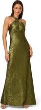 Adrianna Papell Evening Women's Foiled Woven Halter Gown - Dark Olive - 14 - DMG