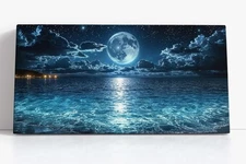 Ocean Moon Canvas Print | Night Sky Wall Art Home Decor Ready to Hang Art Print