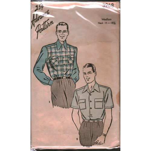Vintage Advance Pattern 3968 Mens Shirt Long Short Sleeve Size Medium 1940s