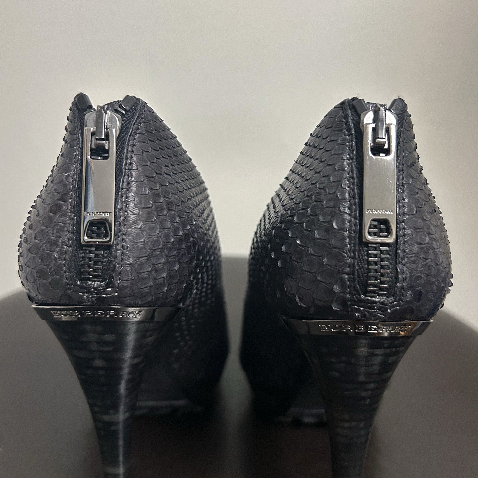 Burberry Black Gray Python Leather Platform Stile… - image 8